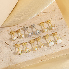 Boucles d'oreilles puces style bohème opale géométrique zircone plaqué or 14 carats - bijoux d'oreilles chics et tendances