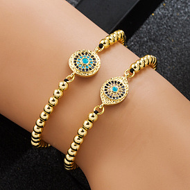 Fashionable Devil Eye Bracelet with Copper Plated Real Gold and Micro Inlaid Zircon, Adjustable Drawstring for Men and Women