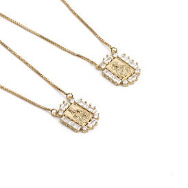 Geometric Women's Pendant Necklace with Micro-Inlaid Zircon, Simple and Fashionable Collarbone Chain
