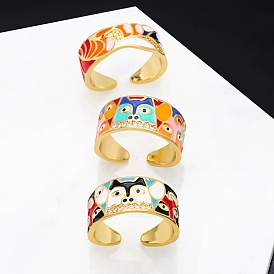 Кольцо-манжета с эмалированным узором в виде собаки и кубическим цирконием, золотые латунные украшения для женщин