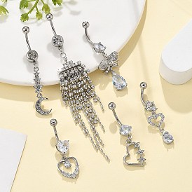 Сплав кристалл горный хрусталь подвеска изогнутая штанга живот кольца, с 304 штифтов из нержавеющей стали, платины и нержавеющая сталь цвет