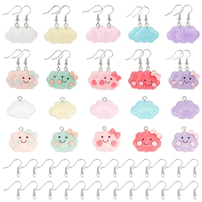 DIY 12pair Cloud Earring Making Kits, Including Resin Pendants, Iron Finding, Brass Earring Hooks