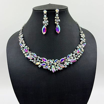 Сплава горный хрусталь комплектов ювелирных изделий, включают серьги и ожерелья, слезинка/цветок