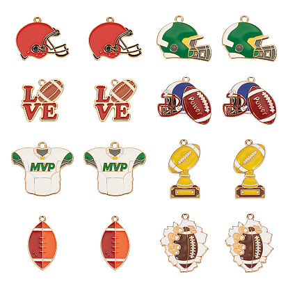 24 шт 8 стили подвески из сплава эмали, золотые, регбийная кепка/регби/регбийная майка с подвеской