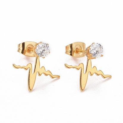 304 Stainless SteelStud Earrings, with 316 Stainless Steel Pin & Glass Imitation Cubic Zirconia