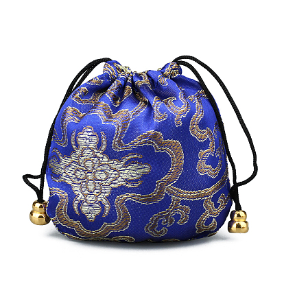 Chinese Style Silk Brocade Jewelry Packing Pouches, Drawstring Gift Bags, Auspicious Cloud Pattern