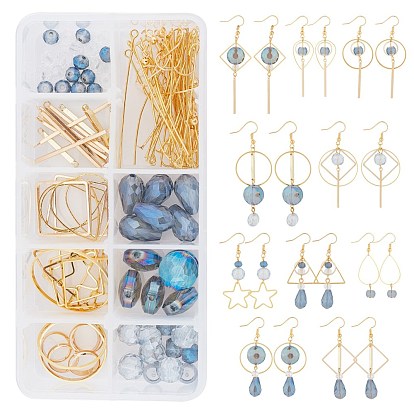 DIY Earrings Making Kits, Including Brass Bead Frame & Linking Rings, 304 Stainless Steel Pendants, Electroplate Glass Beads