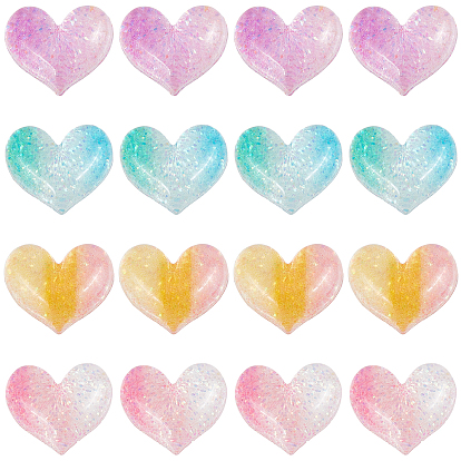 40 pcs 4 colores cabujones de resina, con polvo del brillo, corazón