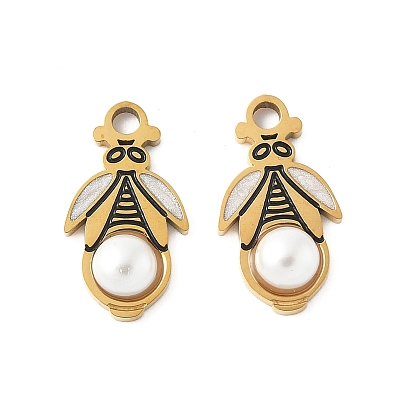 304 нержавеющей стальной эмали подвески, с пластмассовой жемчужиной abs, очарование пчел, ионное покрытие (ip)