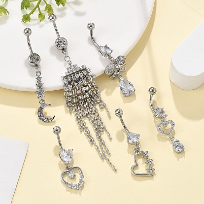 Сплав кристалл горный хрусталь подвеска изогнутая штанга живот кольца, с 304 штифтов из нержавеющей стали, платины и нержавеющая сталь цвет