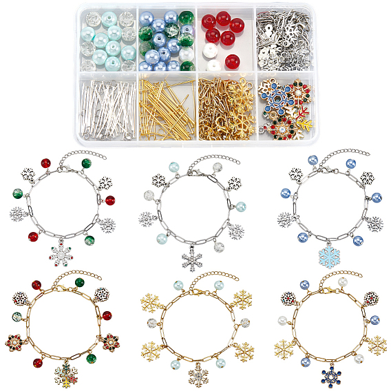 Наборы для изготовления браслетов своими руками, в том числе 304 браслеты из цепей из нержавеющей стали и открытые соединительные кольца, Стеклянные бусины, кулон сплава Rhinestone, латунные булавки с плоской головкой и открытые соединительные кольца