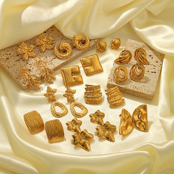 Модные нестандартные 304 серьги-гвоздики из нержавеющей стали для женщин, золотые