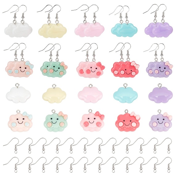 DIY 12pair Cloud Earring Making Kits, Including Resin Pendants, Iron Finding, Brass Earring Hooks