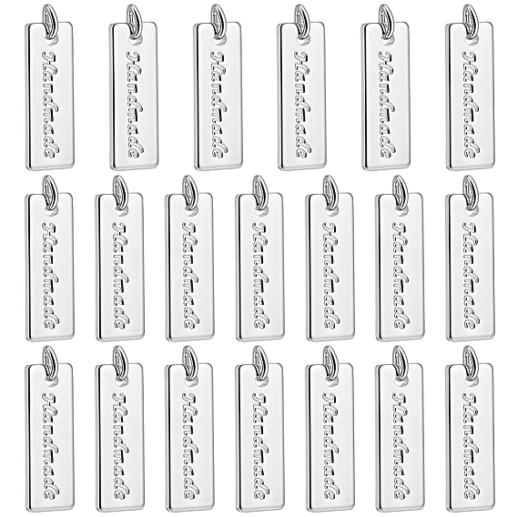 20Pcs Brass Pendants, Rectangle with Word Handmade Charms