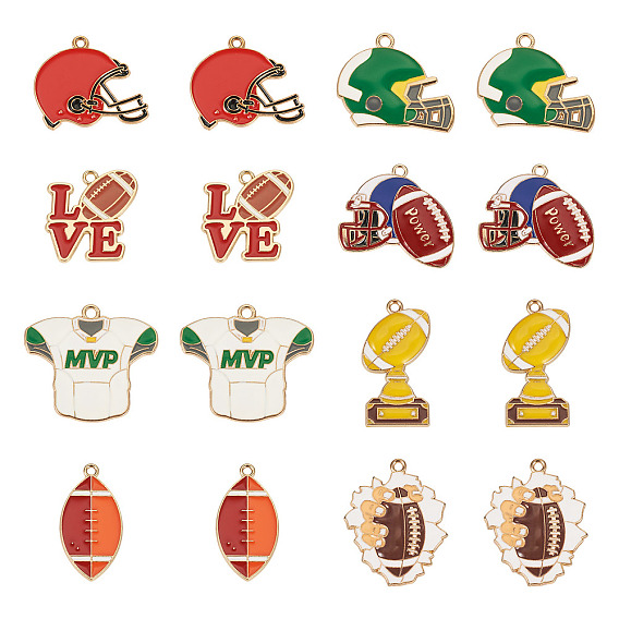 24 шт 8 стили подвески из сплава эмали, золотые, регбийная кепка/регби/регбийная майка с подвеской