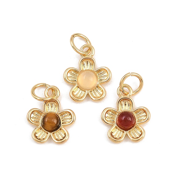 Подвески-цветы из натуральных драгоценных камней, с латунной, стойки покрытие, без кадмия и без свинца, долговечный, реальный 18 k позолоченный, с прыжковых колец
