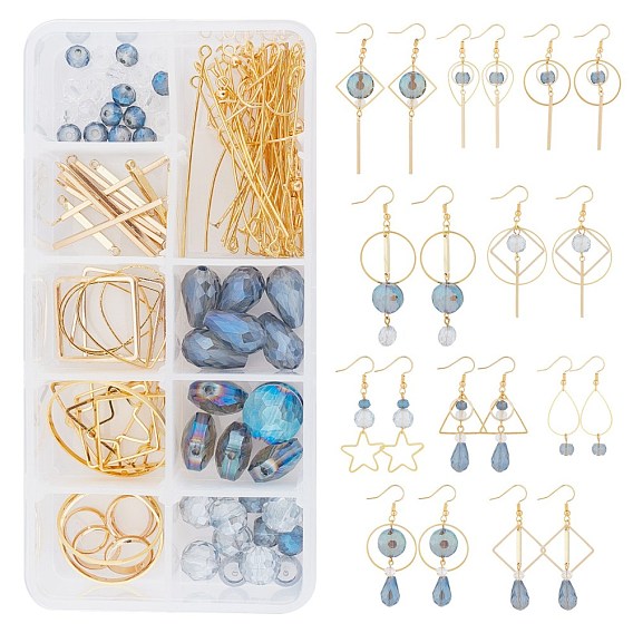DIY Earrings Making Kits, Including Brass Bead Frame & Linking Rings, 304 Stainless Steel Pendants, Electroplate Glass Beads