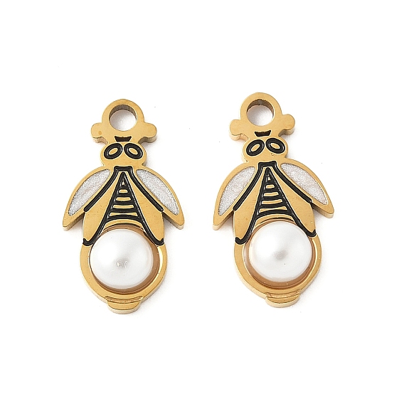 304 нержавеющей стальной эмали подвески, с пластмассовой жемчужиной abs, очарование пчел, ионное покрытие (ip)