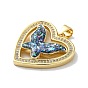 Rack Plating Brass Micro Pave Cubic Zirconia Pendants, with Jump Ring, with Synthetic Opal, Lead Free & Cadmium Free, Long-Lasting Plated, Heart with Butterfly