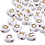Electroplate White Opaque Acrylic Beads, Heart with Golden Mixed Letters