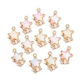 Сплав стекла подвески, звезда очарование, с жемчугом жемчуга и жемчугом, золотые