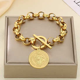 Плоский круглый с подвесками в виде святых бенедиктов 304 из нержавеющей стали с цепочкой Rolo