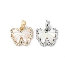 Подвески-бабочки из натуральной белой ракушки, подвески-бабочки из латуни с микропаве из прозрачного кубического циркония