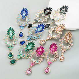 Fashionable Alloy Inlaid Colorful Rhinestone Exaggerated Long Earrings with High-end Sense and Versatile Style