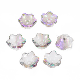 Tapas de perlas de vidrio transparente de electrochapa, 6-pétalo, medio chapado, flor