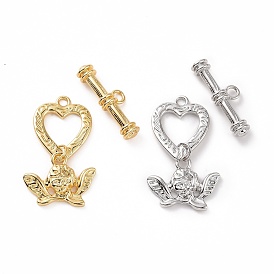 Brass Toggle Clasps, Heart with Cupid