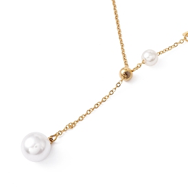 Collier lariat pendentif perle et feuille en plastique, placage ionique (ip) 304 bijoux en acier inoxydable pour femmes