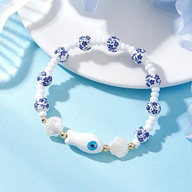 Браслеты ручной работы из фарфора, керамики и стекла с цветочным принтом, украшенные бусинами, для женщин., рыба