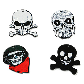 Halloween Theme Printed Acrylic Pendants, Skull Charms