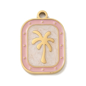304 acier inoxydable émail pendentifs, or, rectangle avec breloque cocotier