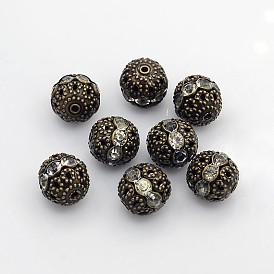 Brass Rhinestone Beads, Grade A, Antique Bronze Metal Color, Round, 12mm in diameter, Hole: 1.5mm
