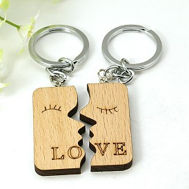 Romantic Gifts Ideas for Valentines Day Wood Hers & His Keychain, with Iron Findings, Rectangle, 99mm