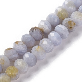 Natural Blue Lace Agate Beads Strands, Faceted, Rondelle