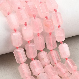 Natural Rose Quartz Beads Strands, Faceted, Column