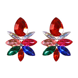 Vintage Drop-shaped Earrings with Rhinestones and Floral Inlays