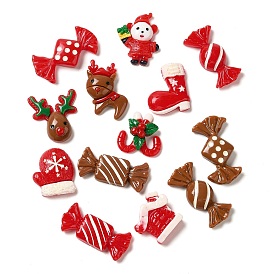 Christmas Theme Opaque Resin Decoden Cabochons, Deer & Candy & Candy Cane, Mixed Shapes