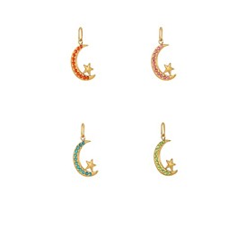 304 кубический стальные подвески из нержавеющей диоксида циркония, Луна и звезды прелести, ионное покрытие (ip), реальный 18 k позолоченный