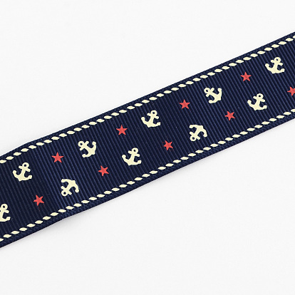 Single Face Anchor & Star Printed Polyester Grosgrain Ribbon