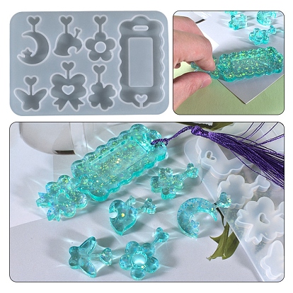 DIY Pendant Silicone Molds, Resin Casting Molds, For UV Resin, Epoxy Resin Jewelry Making, Moon & Flower & Butterfly & Heart & Rectangle