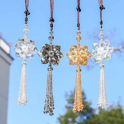 Подвесные украшения из стеклянных листьев, кисточка для подвесного украшения на зеркало заднего вида автомобиля