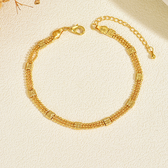 3-рядная латунная цепочка из шариков с матовыми квадратными браслетами на лодыжку для женщин