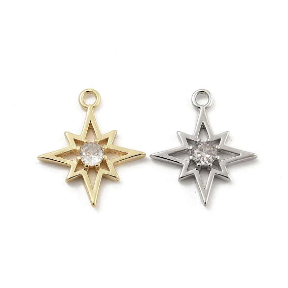 Brass Micro Pave Clear Cubic Zirconia Pendants, Star