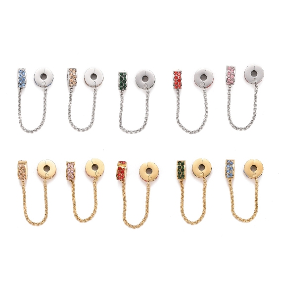 304 плоские круглые стопорные брелоки из нержавеющей стали, европейские застежки, со стразами, для европейских браслетов с шармами