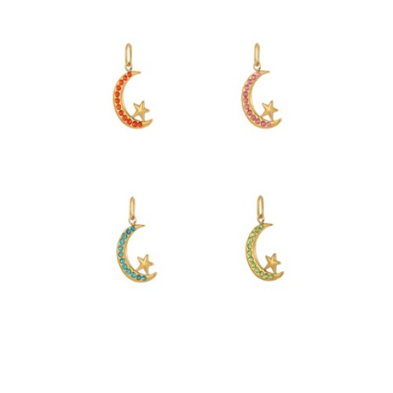 304 кубический стальные подвески из нержавеющей диоксида циркония, Луна и звезды прелести, ионное покрытие (ip), реальный 18 k позолоченный