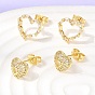 Серьги-гвоздики из латуни с микропаве и прозрачными кубическими циркониями ко Дню святого Валентина, сердце, стойки покрытие, долговечный, без кадмия и без свинца
