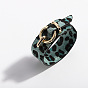 Leopard Print Punk Bracelet with Wide Horsehair Faux Leather Band and Adjustable Chain
